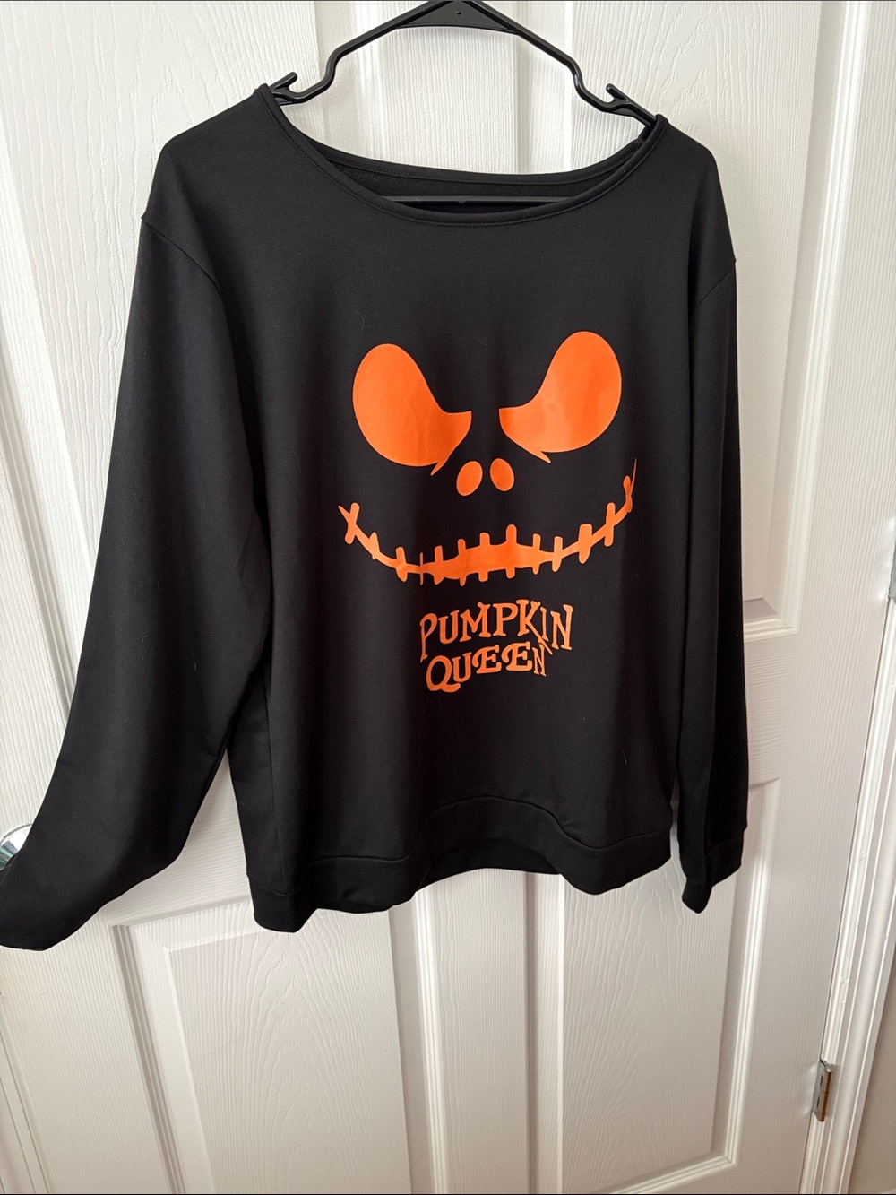 Pumpkin Queen Women's Black Sweatshirt with Orange Graphic